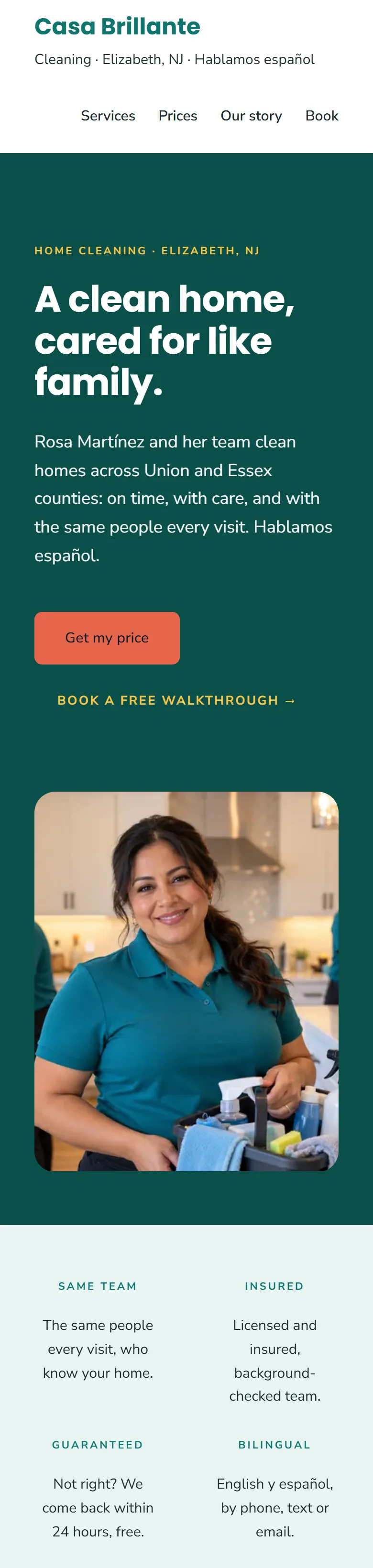 The same Casa Brillante home page on a phone