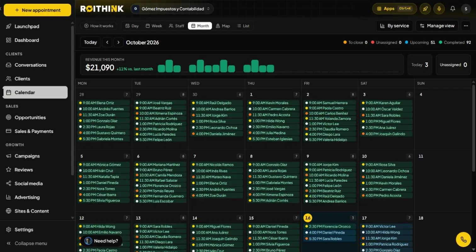 Full month with each day's revenue