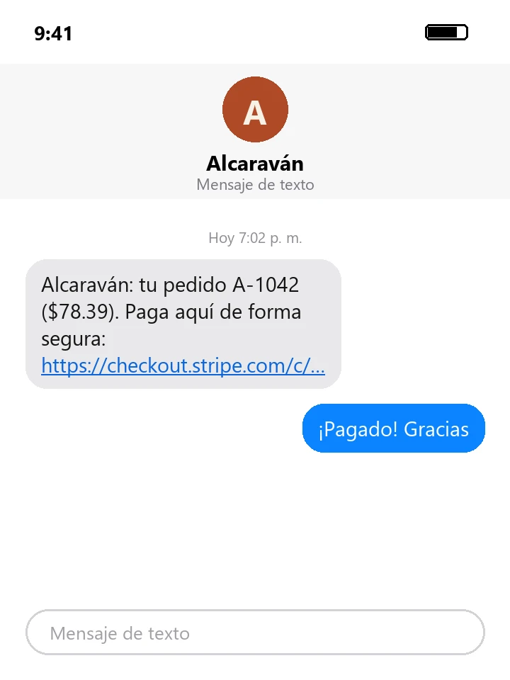 The customer pays from a text link