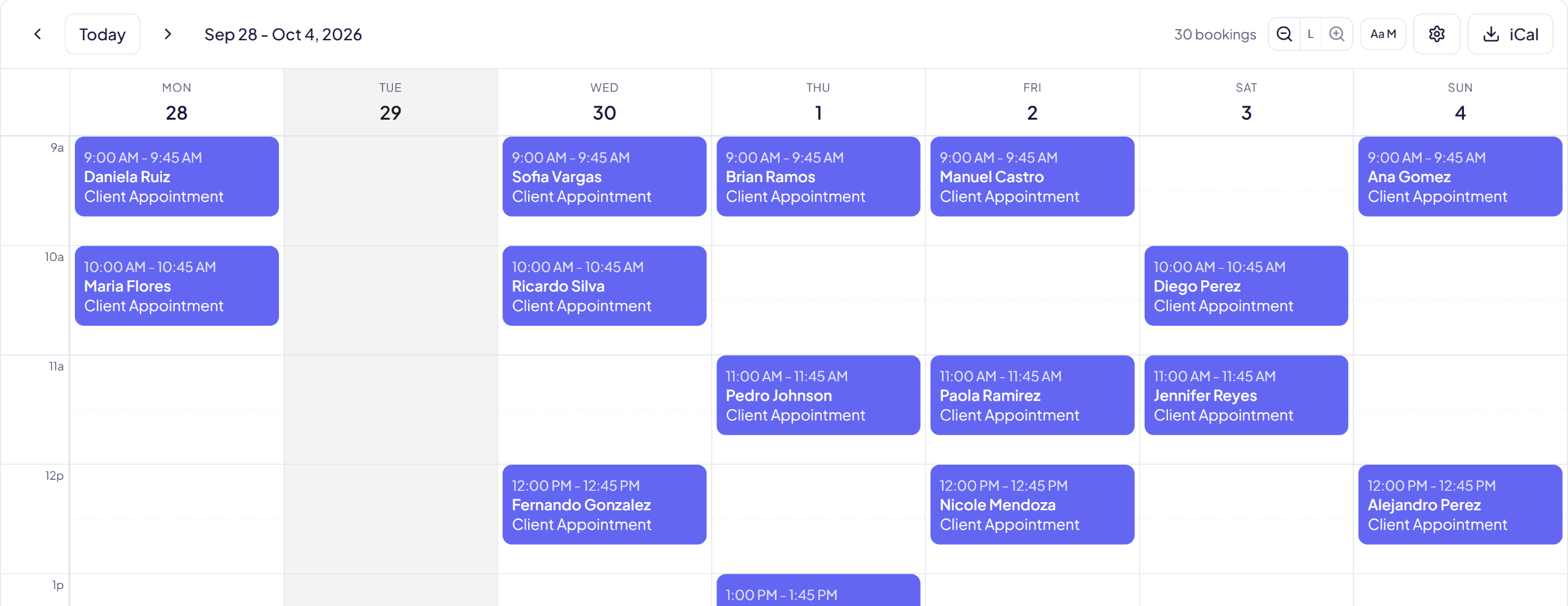 ROIthink calendar: a full week of client appointments